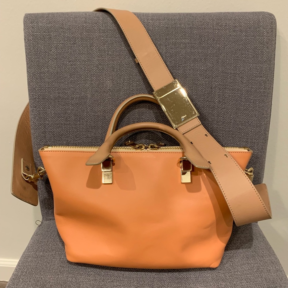 Authentic- CHLOE Calfskin Baylee Tote Peach Tan